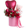 Шляпная коробка «Амурное настроение» с розами, медведем и шаром-сердце